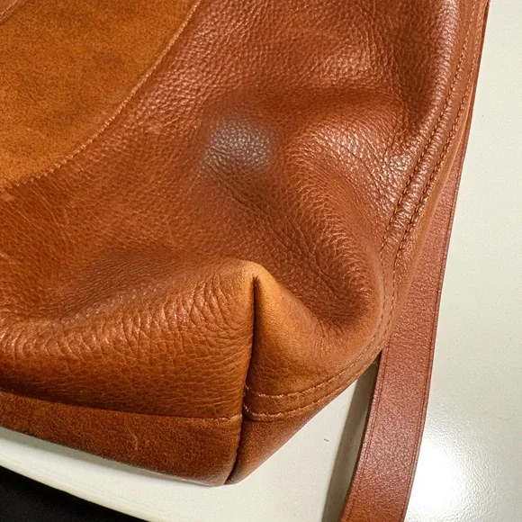 Madewell Small Transport Leather Crossbody Tote Suede Stripe Brown Maple Syrup